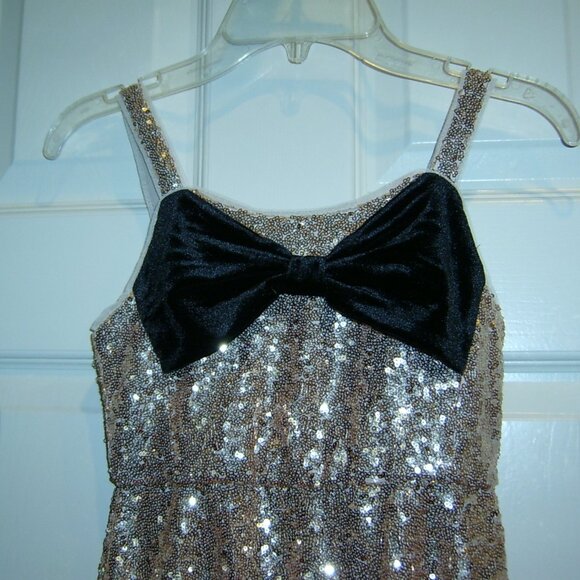 Cat & Jack Gold Sequin Dress with Black Bow, Sz S (6x-7) - Picture 2 of 4